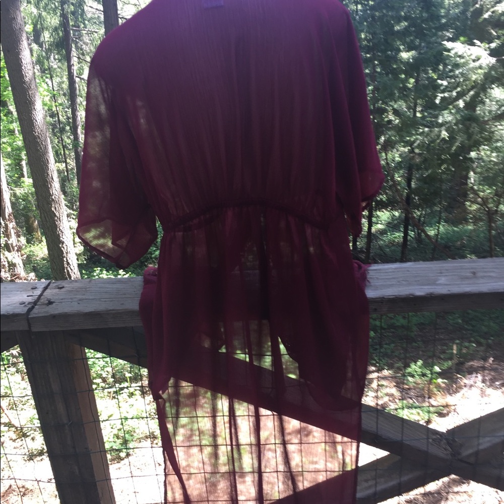 Time and Tru raspberry chiffon and lace duster burgundy jacket - Picture 10 of 11